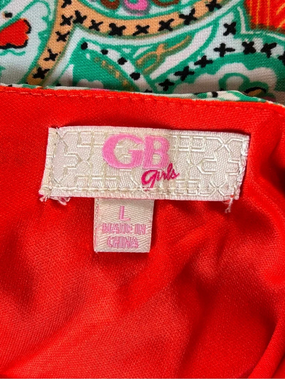 GB Girls Desert Rose Orange Halter Dress Pink & Mint Paisley Panel Boho Sz Large